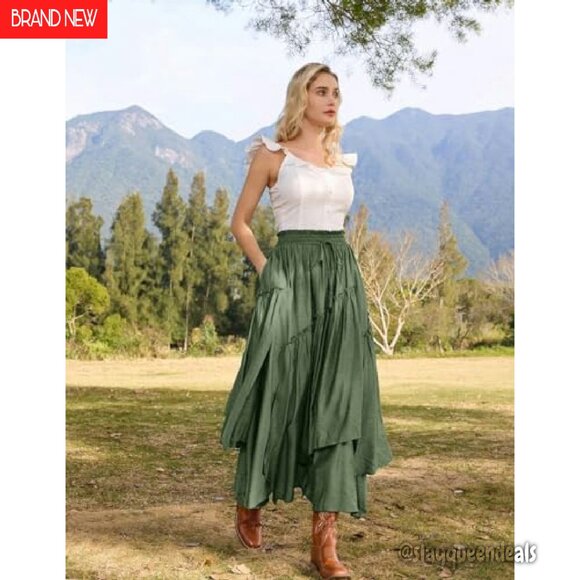 Renaissance Maxi Skirt with Pockets, A-Line Flowy Crepe Fabric, Plus Size - Picture 4 of 8
